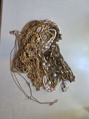 Lot Of Gold-Tone Mixed Chain Necklaces with Pearl & Coral Accents